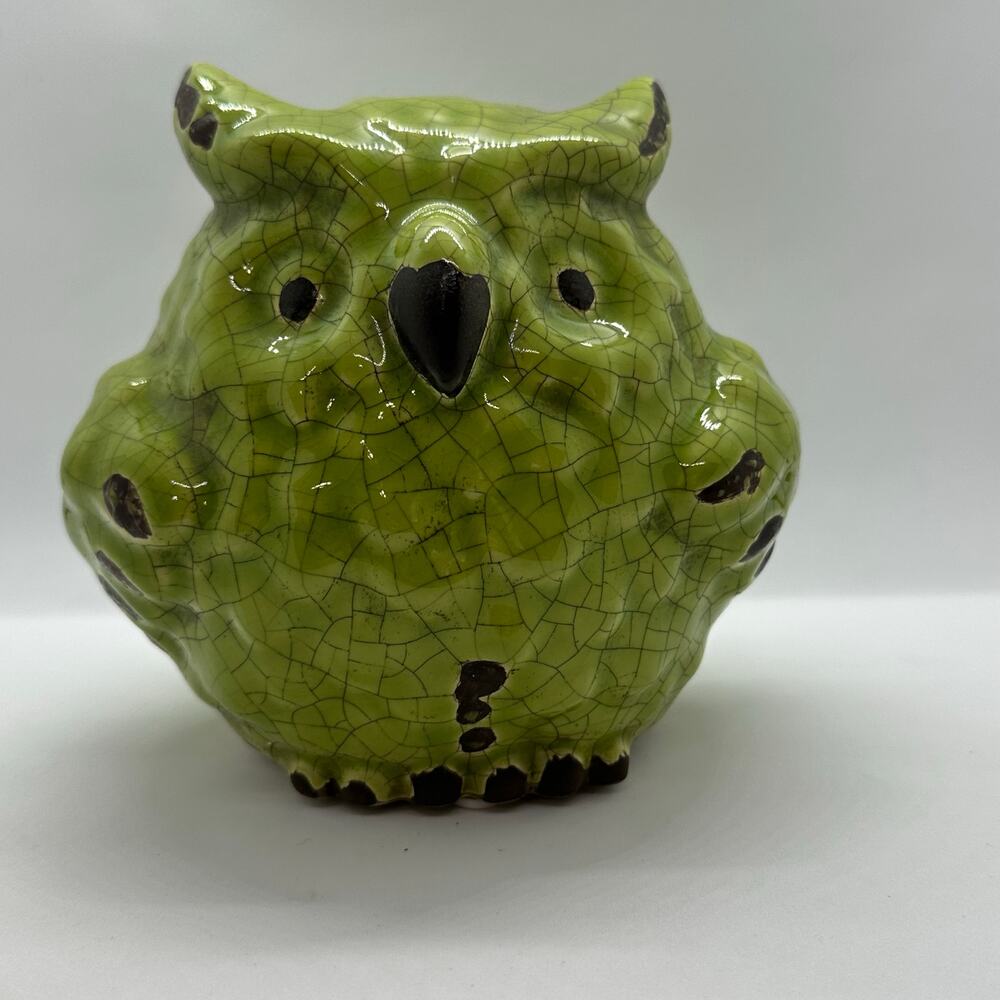 Vintage Green‎ Crackle Glaze Barn Owl Figurine Rustic Country Home Decor 5"